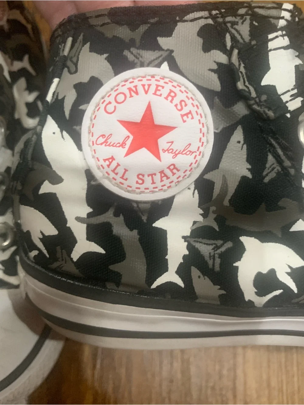 Converse Toddler Black & White Camo Sharks High-Top Sneakers- Size 8.